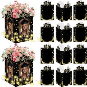 12 Set 2026 Graduation Centerpieces Box for Table Decorations Lighted Photo Display Frame Box 8x6 Inch Picture Frames Display for College Graduate Party Favor Gifts Photo Props(Black,2026)