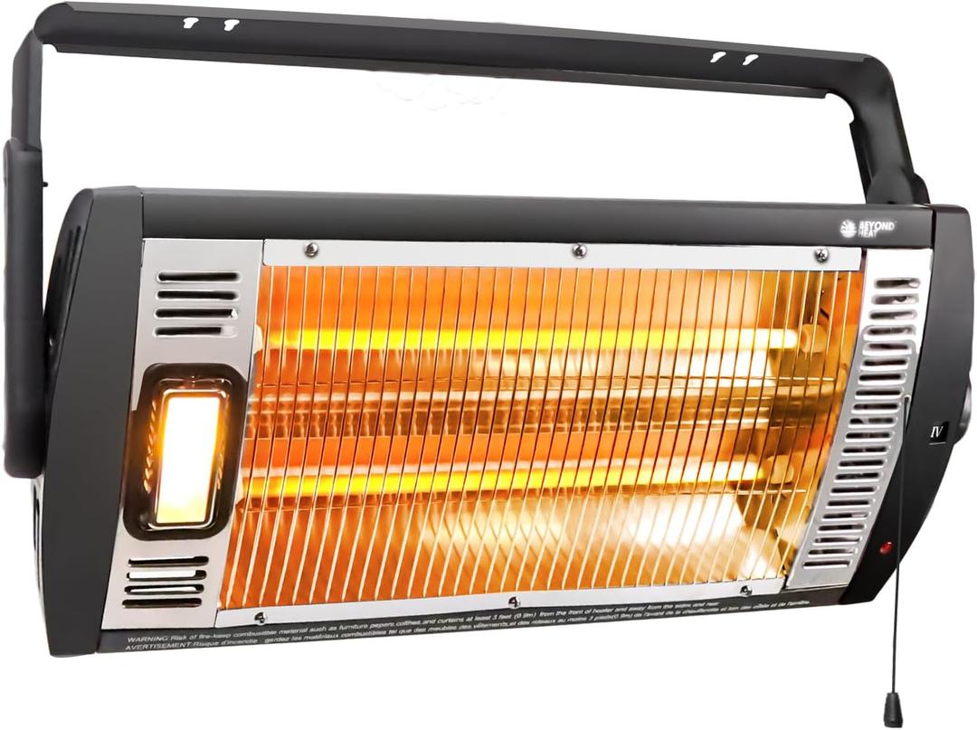 Electric Garage Heater 120V, 750/1500W Ceiling Mount Space Heater for Garage, Shop, Patio with 90 Adjustable Tilt, Dual Quartz Radiant, Safety Metal Grille and Overheat Protection, 1-Pack