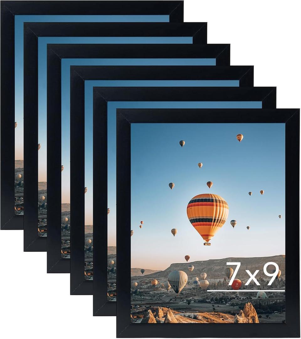 7x9 Picture Frame Set of 6 Black for Wall Hanging or Tabletop- Wall Mounting Horizontally or Vertically, 7 x 9 Wall Gallery Poster Photo Frames for 7 by 9 Photo,6 Pack, Black