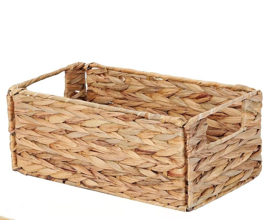 Vagusicc Wicker Storage Basket, Hand-Woven Storage Baskets for Organizing, Small Wicker Basket for Toilet Paper, Foldable Cube Organizer Bins for Shelves and Bathroom (Water Hyacinth)