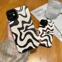 Designed for iPhone 14 Pro Phone Case, Soft PU Leather TPU and Cute Art Wavy Painted for Women Girls, Slim Protective Shockproof Compatible with iPhone Case (Beige, iPhone 14 Pro)