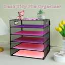 5 Tier Lettrer Tray Organizer, Metal Mesh Desk File Organizer with Sliding Trays, Paper Sorter Desk Organizer for Home Office School, Black