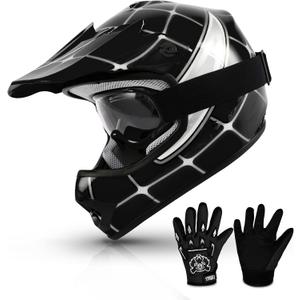 TCMT Youth Dirt Bike Helmet DOT Certified - Kids Full Face Motocross ATV Helmet with Goggles, Gloves and Helmet Bag for Off-Road, BMX, MX, Street Riding S