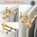 Double Curtain Rods for Windows 72 to 144 Inches, 1 Inch Front and 5/8 Inch Back Heavy Duty Double Curtain Rod, Double Drapery Rod with Stacking Tower Translucent Finials and Aluminum Bracket, Gold
