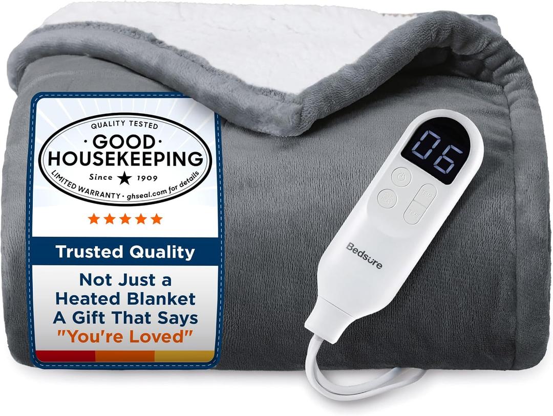 Bedsure Heated Blanket Throw Blanket - Fast Heating Electric Blanket with Over-Heat Protection, Soft Flannel Throw with Auto-Off, Warm Gifts for Grandma & Grandpa & Seniors (50"x60", Grey)