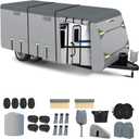 Windproof RV Cover for 20'-22' Travel Trailer, Upgraded 8 Layers Top UV Resistant Waterproof Camper Cover with 4 Tire Covers & Tongue Jack Cover, Extra Windproof Ropes