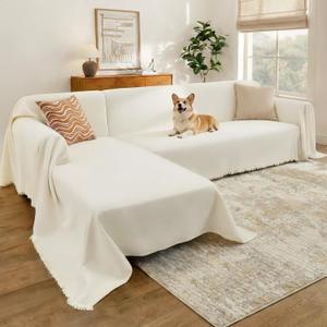 Sectional Couch Covers, 2 Pieces Chenille Sofa Cover L Shaped Couch Cover Blanket for Dogs Washable Sofa Slipcovers Pet Furniture Protector (XX-Large: 71" x 118" + 71" x 118", Beige)