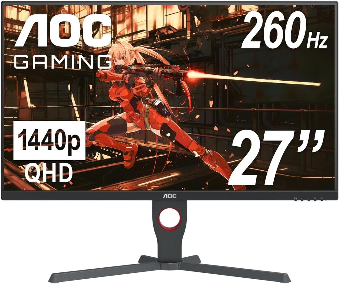 AOC Q27G10ZE 27" Gaming Monitor, QHD 2560 x 1440, Up to 260Hz 0.5ms, HDMI 2.0 x2, Display Port x1, 3-Sided Frameless, Console Gaming Ready, 3-Year Zero-Bright-Dot