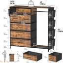 Espelism Dresser for Bedroom with Clothes Rack Side Pockets 5 Drawer Dresser with Charging Station LED Lights Black Storage Chest of Drawers for Hallway Closet Sturdy Steel Frame Wood Top (Brown), 43.3"D x 13.8"W x 43.3"H
