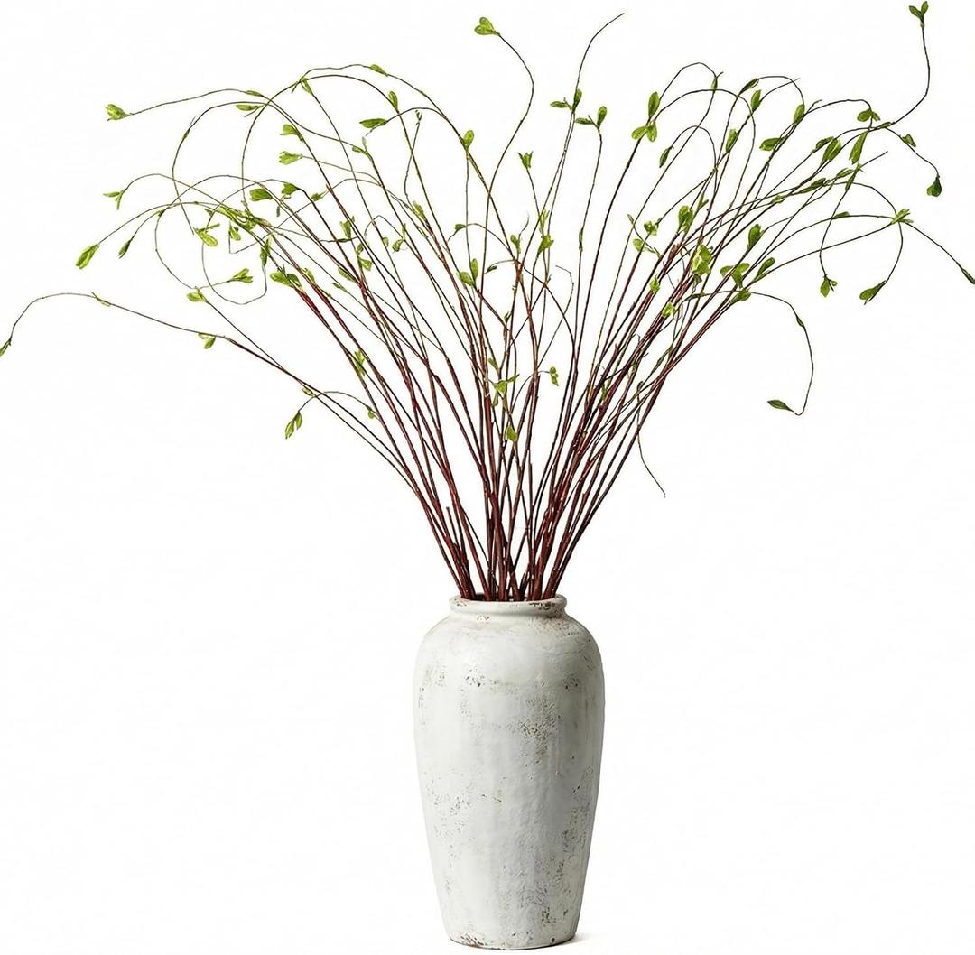 Dingion 10 Pcs Artificial Lifelike Curly Willow Branches Decorative Dried Twigs 51 Inch Faux Tree Branches with Leaves Fake Bendable Stick Vintage Vines Stems for DIY Greenery Vase Home Office Decor