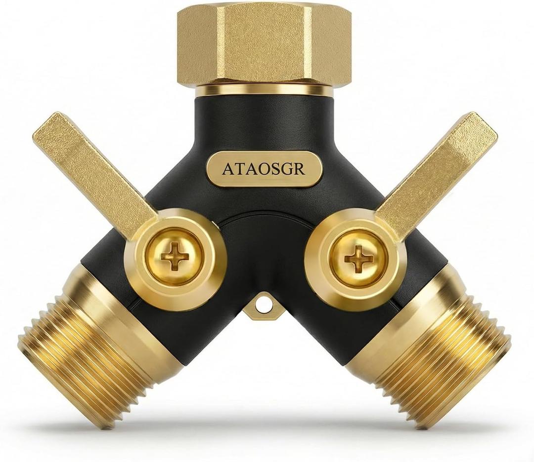 Hose Splitter 2 Way Heavy Duty, Metal Body Full Flow Garden Hose Splitter with Shut-Off Valve,3/4'' GHT Connector Water Hose Bib Y Spigot Splitter, For Outdoor Spigot Faucet and horticultural use