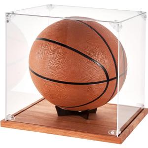 Basketball Display Case, Acrylic Clear 10" Full Size with Solid Wood Base, UV Protected Box, Suitable for Soccer and Basketball, Removable Built-in Ball Stand for Sports Collectibles