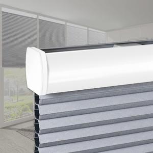 SEEYE Cordless Cellular Shades, Blackout Honeycomb Blinds 24" W x 64" H Room Darkening Pleated Window Shades Pull Down Shades for Bedroom Nursery, Grey and White