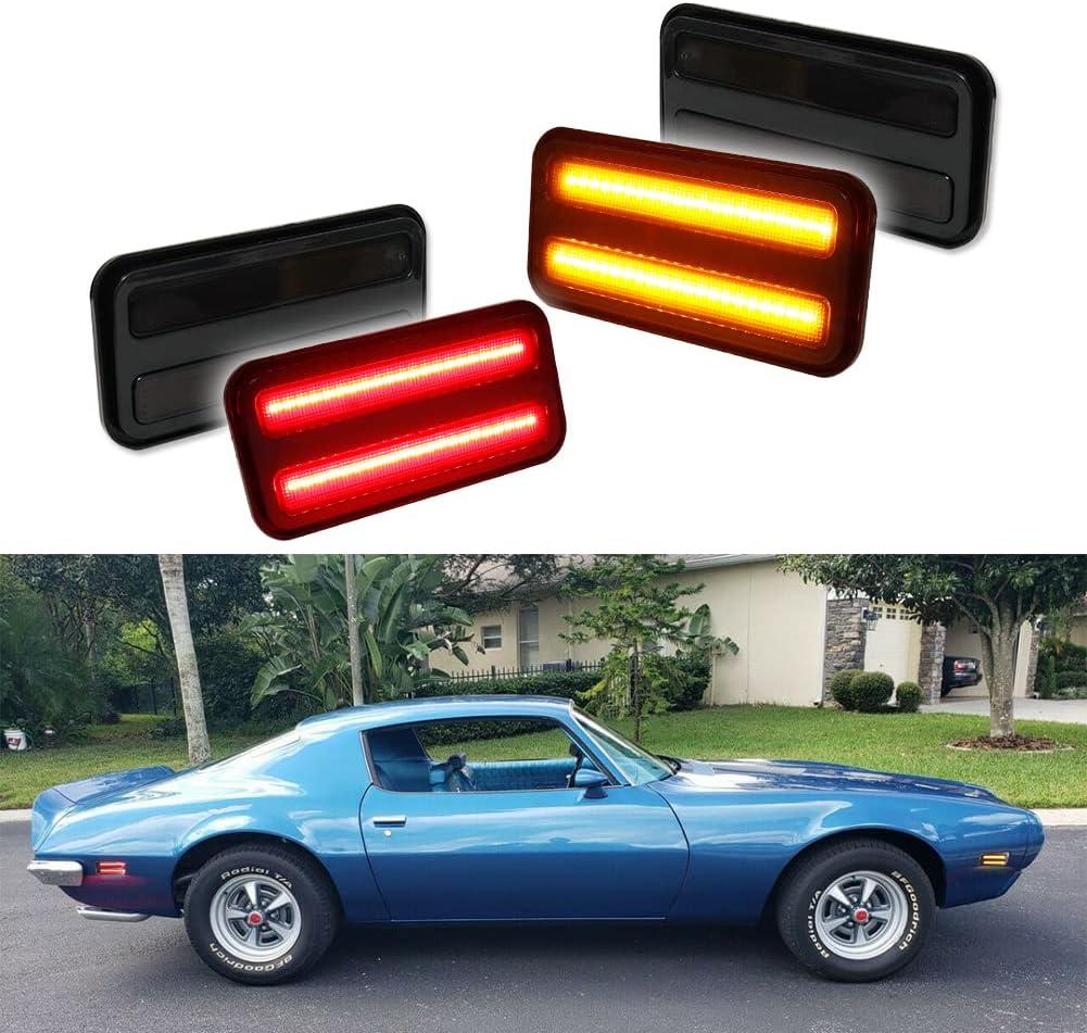 for 1970 1971 1972 1973 1974 1975 1976 1977 1978 1979 1980 1981 Pontiac Firebird Trans Am Side Marker Light Smoked Lens Amber & Red LED Lamp 5963135 5963136
