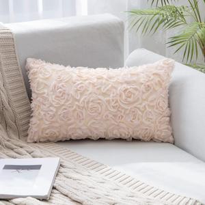 MIULEE 3D Decorative Romantic Valentines Stereo Chiffon Rose Flower Throw Pillow Cover Solid Pillowcase for Girl Women Wedding Sofa Bedroom Car Spring Decor 12x20 Inch 30x50cm Apricot Pink
