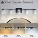 5-Light Black Bathroom Light Fixtures, Dimmable Vanity Light with Clear Glass Shade, Crystal LED Bathroom Lights Over Mirror for Bedroom, Living Room, Hallway, Farmhouse (Black (5-Light))