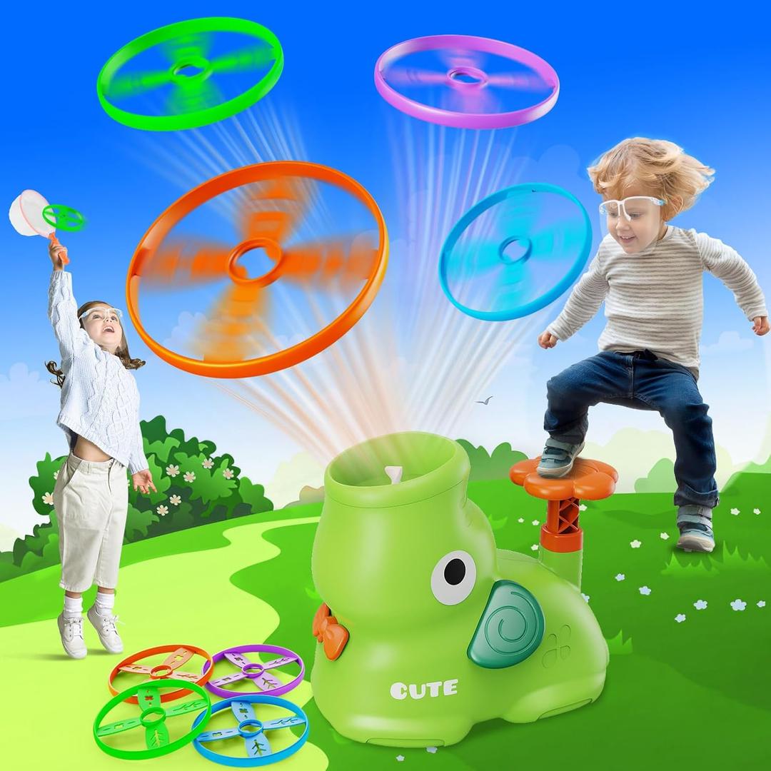 CPSYUB Outdoor Stomp Flying Disc Launcher Toys for Kids Ages 3 4 5 6 7 8 9 10, Elephant Butterfly Catching Game, Outside Yard Activities Chasing Toy, Outdoor Birthday for 3-8 Year Old Boys Girls (Blue Green)
