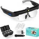 Magnifying Glass with Lights, Headband Hands Free Magnifying Glasses for Close Work, Flip-up Magnifier with 3 Color Temperature, 1.5X to 5.0X Lenses for Jewelry Crafts Soldering Repair (Black)