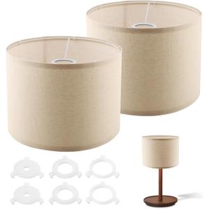 Small Drum Lamp Shades Set of 2, Beige Linen Lampshades, 10.24" Top/Bottom x 7.48" High, Spider Fitter 2.36" Center Opening with Adapter Rings, Harp & Finial Required, Shade Only (Beige)