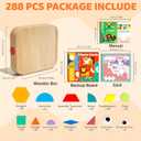 Wooden Magnetic Pattern Blocks Set with Cards, 288 PCS Montessori Tangram Puzzle Learning Toys for Toddlers 4-8, Educational STEM Gift for Kids Boys Girls 4 5 6 7 8, Medium