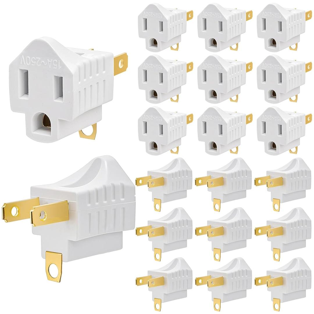 ZEAYEA 20 Pack 3 Prong to 2 Prong Adapter, Polarized Grounding Converter, Grounding Outlet Adapter for Wall Outlet Plugs Household Appliances