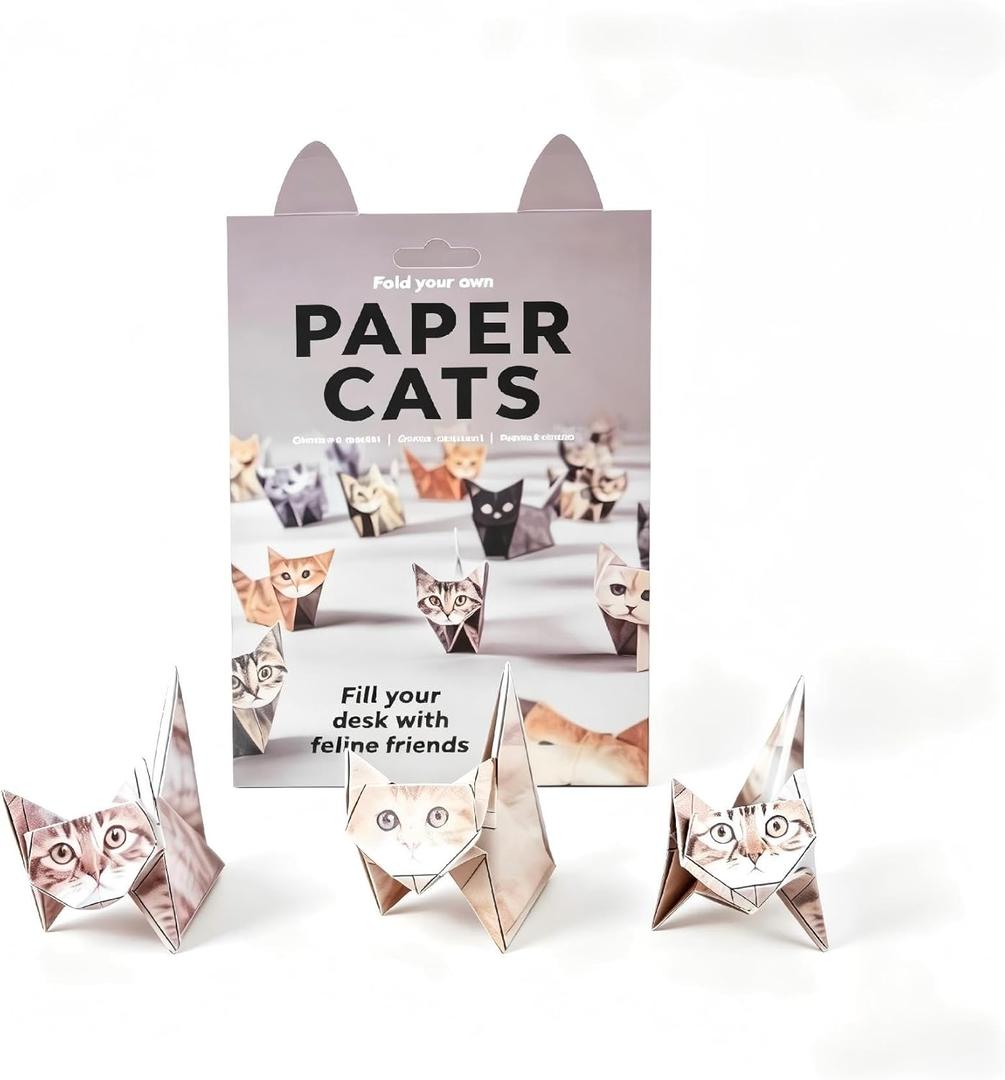 3 x 50-Piece Origami Cat Kit for Kids Ages 8-12, Foldology Origami Paper Setfor Kids Ages 6-8, Child-Safe & Easy to Fold, Cute 3D Desk Pets Gift