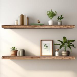 Floating Shelves 36 Inches Long, Set of 2 Solid Rustic Wood Wall Mounted Shelves, Wall Picture Ledge Shelf with Invisible Metal Brackets for Living Room, Bedroom, Bathroom, Carbonized Black