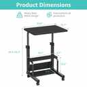 WINAZ Small Rolling Desk for Small Spaces - 24" Portable Desk with Wheels, Height Adjustable C Shaped Side Table Mobile Laptop Desks with 2-Tier Storage Shelves for Bed Sofa, Black
