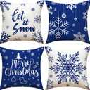 Merry Christmas Throw Pillow Covers Winter Holiday Snowflake Xmas Throw Pillow Covers 18 x 18 Inches Set of 4 Blue and White Cushion Case for Home Couch