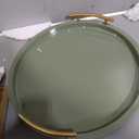 Kate and Laurel Halsey Decorative Wooden Round Tray with Polished Metal Handles, 16 Inch Diameter, Sage Green and Gold, Modern Glam Circle Serving Tray for Use as Ottoman Topper or Coffee Table Accent