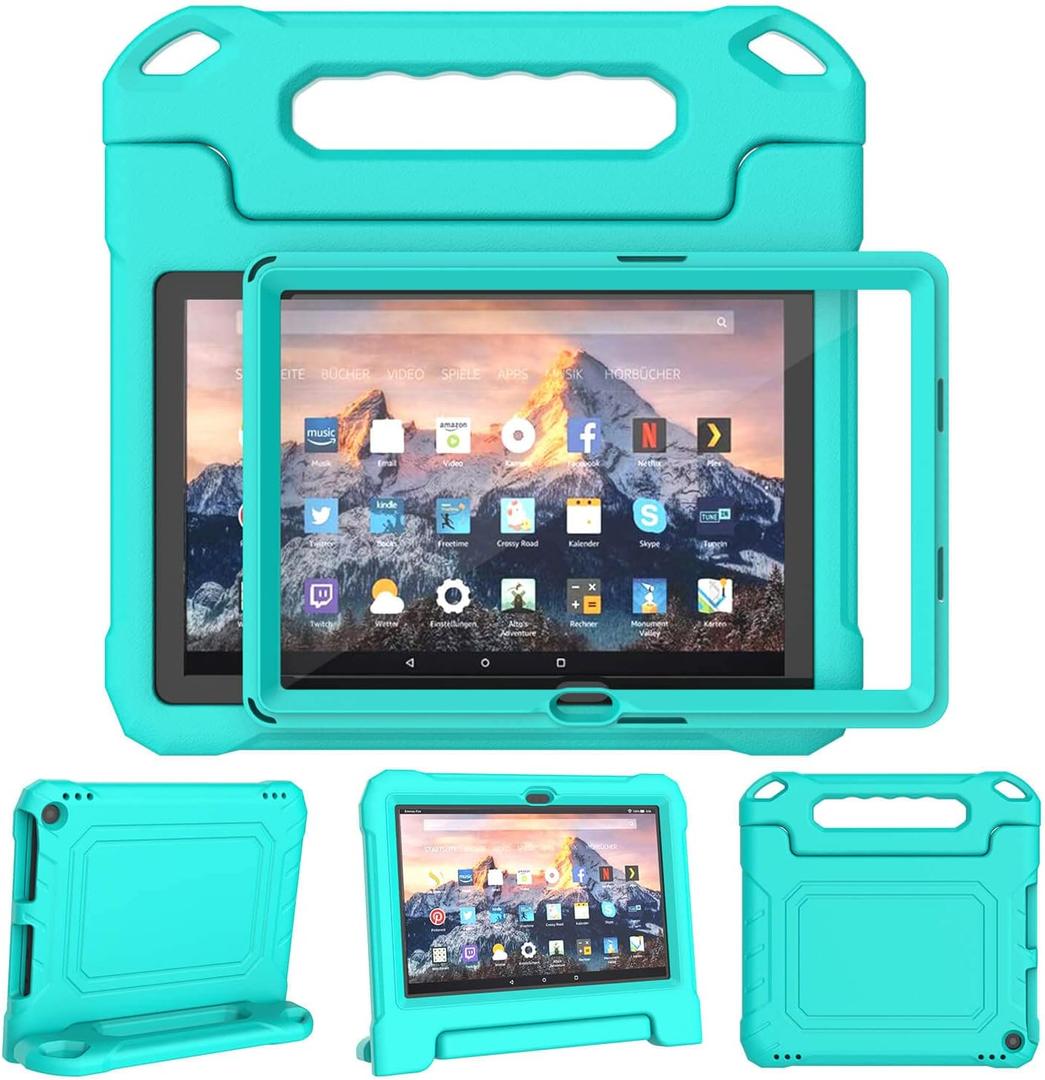 Kids Case for 10 Inch Tablet(13th/11th Generation, 2023/2021 Release) - Durable Shockproof Protective Cover with Screen Protector for 10/10 Plus/HD 10 Tablet, Not for iPad Samsung Tablet, Cyan (Cyan)