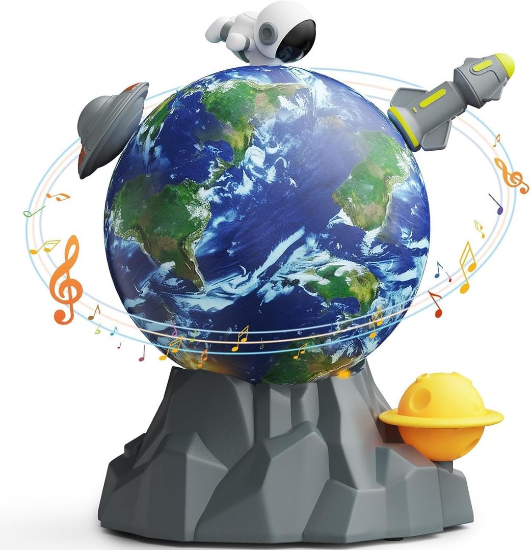 Magnetic Musical Rotating Ball,Space Toys for Kids 3 4 5 6 7 8 9 10 Year Old Boys Girls Sensory Toys for Toddlers Birthday Gifts Educational STEM Toy Playset with Astronauts Rocket Spacecraft Planet