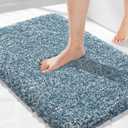 Yimobra Bath Rugs for Bathroom 32x20, Ultra Soft and Water Absorbent Bath Mats, Non Slip Plush Shower Rugs, Microfiber Thick Matts for Bathroom Floor/Tub, Machine Washable, Denim Blue and White