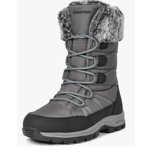 ANGRYRAM Winter Steel Toe Boots for Women Warm Insulated Non Slip Snow Boots Comfortable Work Shoes Mid Calf Faux Fur Furry Snow Shoes for Industry Construction Outdoor Winter, Size 7.5