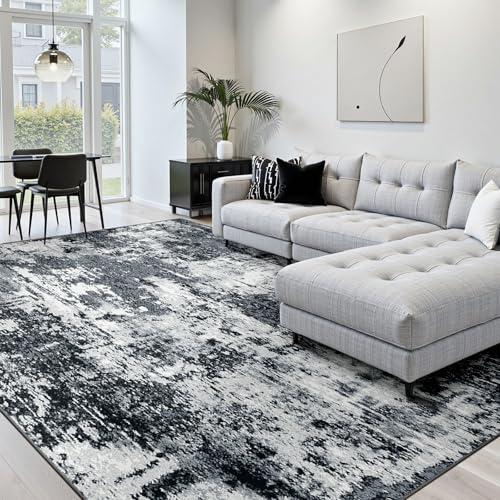 RELEANY Washable Area Rugs 8'x10' Non-Slip Modern Abstract Soft for Living Room Entryway Bedroom Nursery, Print Pattern, Black Navy Blue Gray