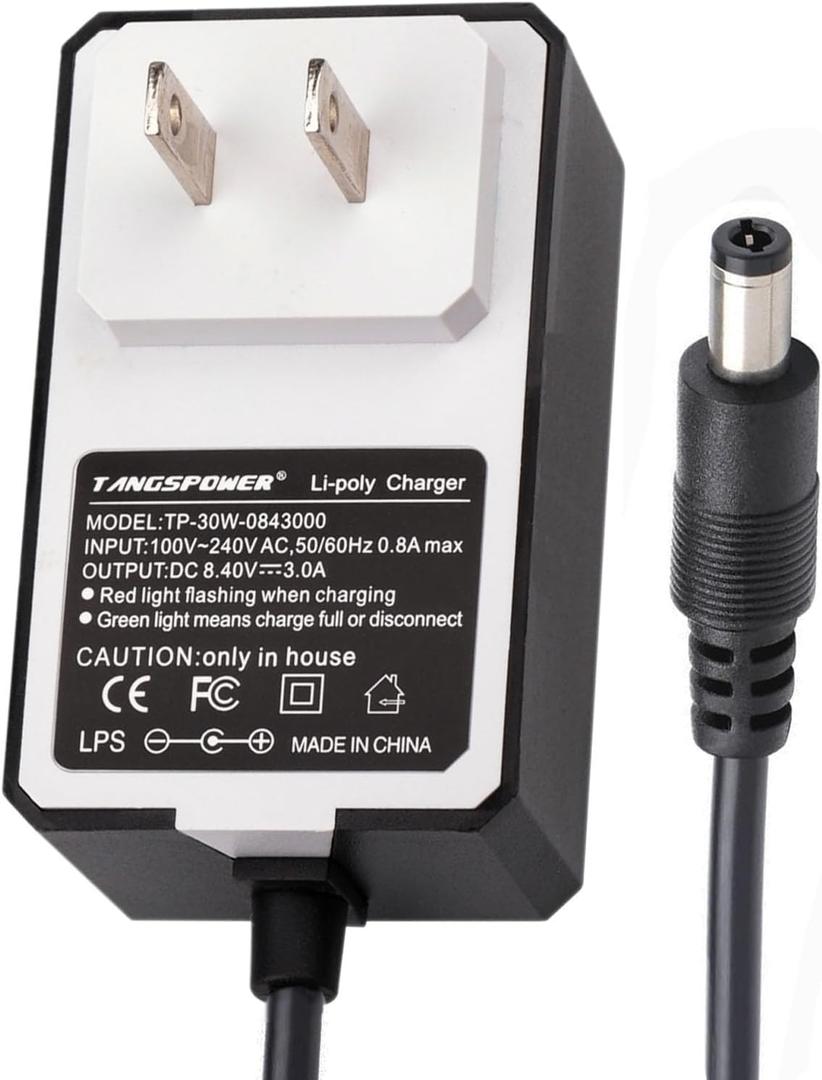 8.4V Charger 3A Power Adapter Li-ion Battery Charger Cord with LED Indicator 2.1x5.5mm Interface Suitable for 7.2V 7.4V 8.4 Volt 2String Lithium Battery Pack