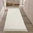 Collive Hallway Runner Rug, 2' x 5' Soft Washable Kitchen Runner Rug, White/Beige Contemporary Modern Laundry Room Rugs Indoor Hand-Woven Cotton Carpet for Bedroom Entryway Front Door Farmhouse