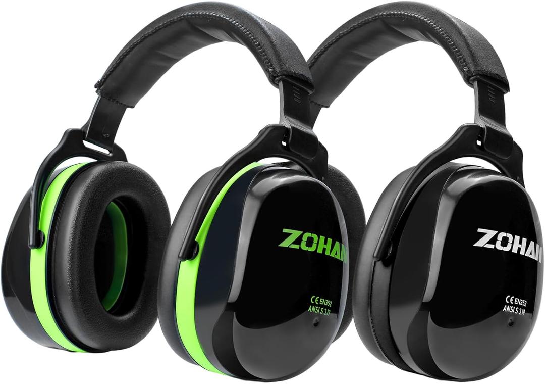 ZOHAN 012 Noise Reduction Earmuffs 2 Packs for Hearing Protection, NRR 28dB Adjustable Safety Ear Muffs for Mowing, Autism (Black+green)