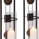 Danya B. QBA737 Modern Floating Decorative Metal Medallion Pillar Candle Sconces  Wall Mount  Easy to Hang - Set of 2
