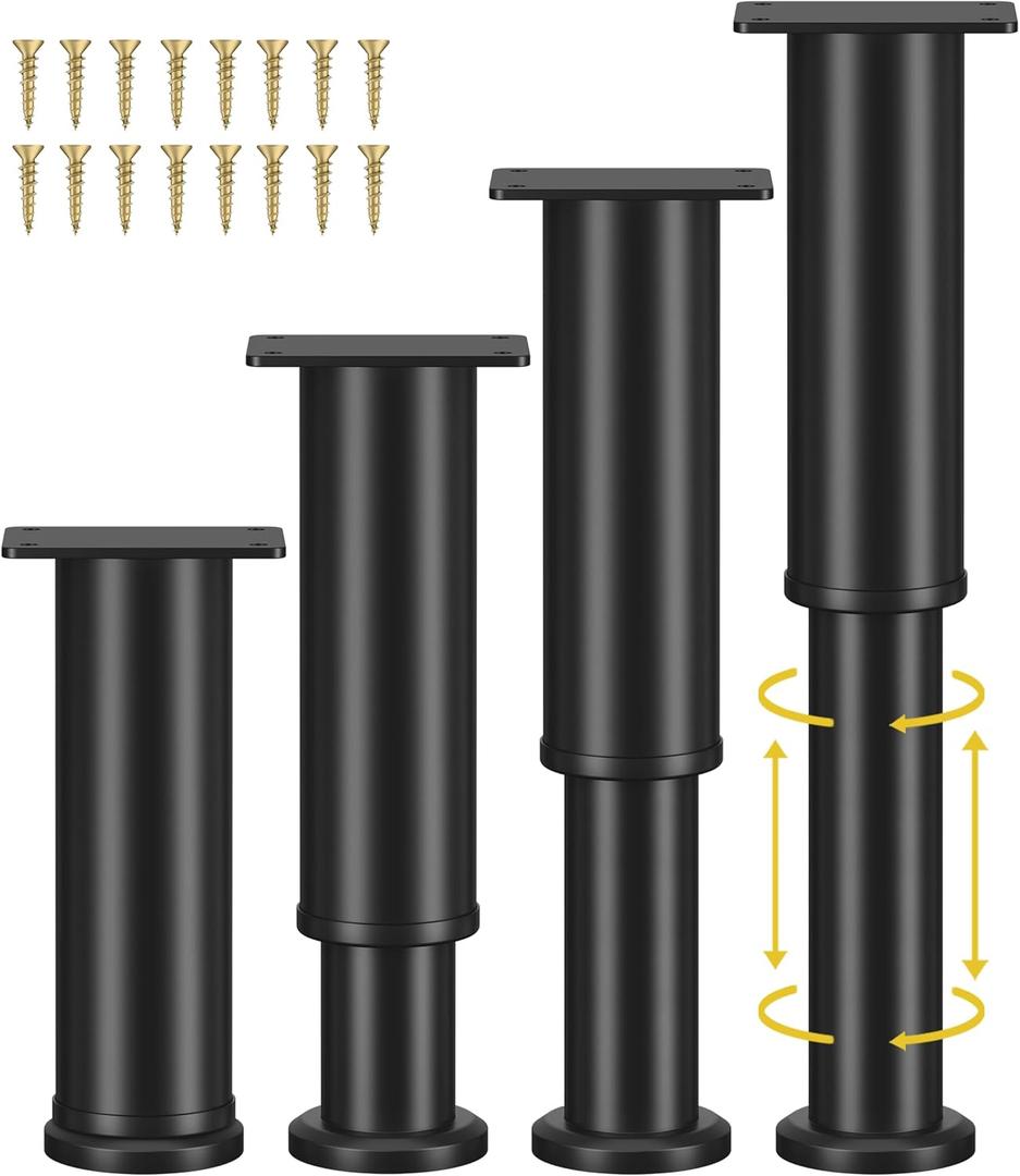 Wlrrcwdttc 4 Pcs Adjustable Bed Support Legs for Bed Frame/Bed Center Slat, Metal Adjustable Furniture Legs 7.08-13 inch for Bed/Sofa/Cabinet/Couch/Dresser/Table, Thickened Heavy Bed Replacement Legs