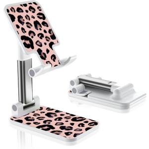 Foldable Phone Holder for Desk, Angle Adjustable Cell Phone Stand, Suitable for iPhone, Samsung & Other Smartphones (Leopard Print)