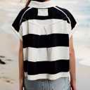 Womens T Shirts Striped Shirt Short Sleeve V Neck Button Down Cropped Tops Ladies Blouses (XL)