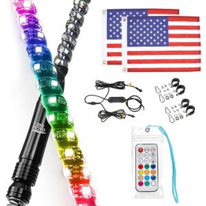 KEMIMOTO 2pc 2ft Spiral LED Whip Lights for UTV, LED Whips for SXS ATV Boat Offroad, RF Remote Control Compatible with Polaris RZR Can-Am Maverick X3 Sportsman Outlander