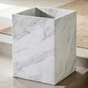 White Marble Wastebasket, Natural Rectangular Trash Can, Luxury Durable Real Stone Storage Basket, Elegant Garbage Container for Bathroom, Home Office, Living Room