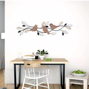 FGstyle 40inch Bird Wall Decor Metal Tree Leaf Wall Art Outdoor Wall Decor Farmhouse Wood Hanging Decoration for Outdoor Balcony Garden Living Room Kitchen Bedroom Bathroom(Colorful) (40L" x 11W")
