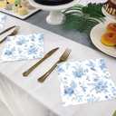 100 Pack Blue Floral Cocktail Napkins Blue and White Floral Toile Paper Napkins Floral Paper Napkins for Bridal Baby Shower,Tea Garden Party,Wedding Floral Birthday Party Supplies Decor (White)