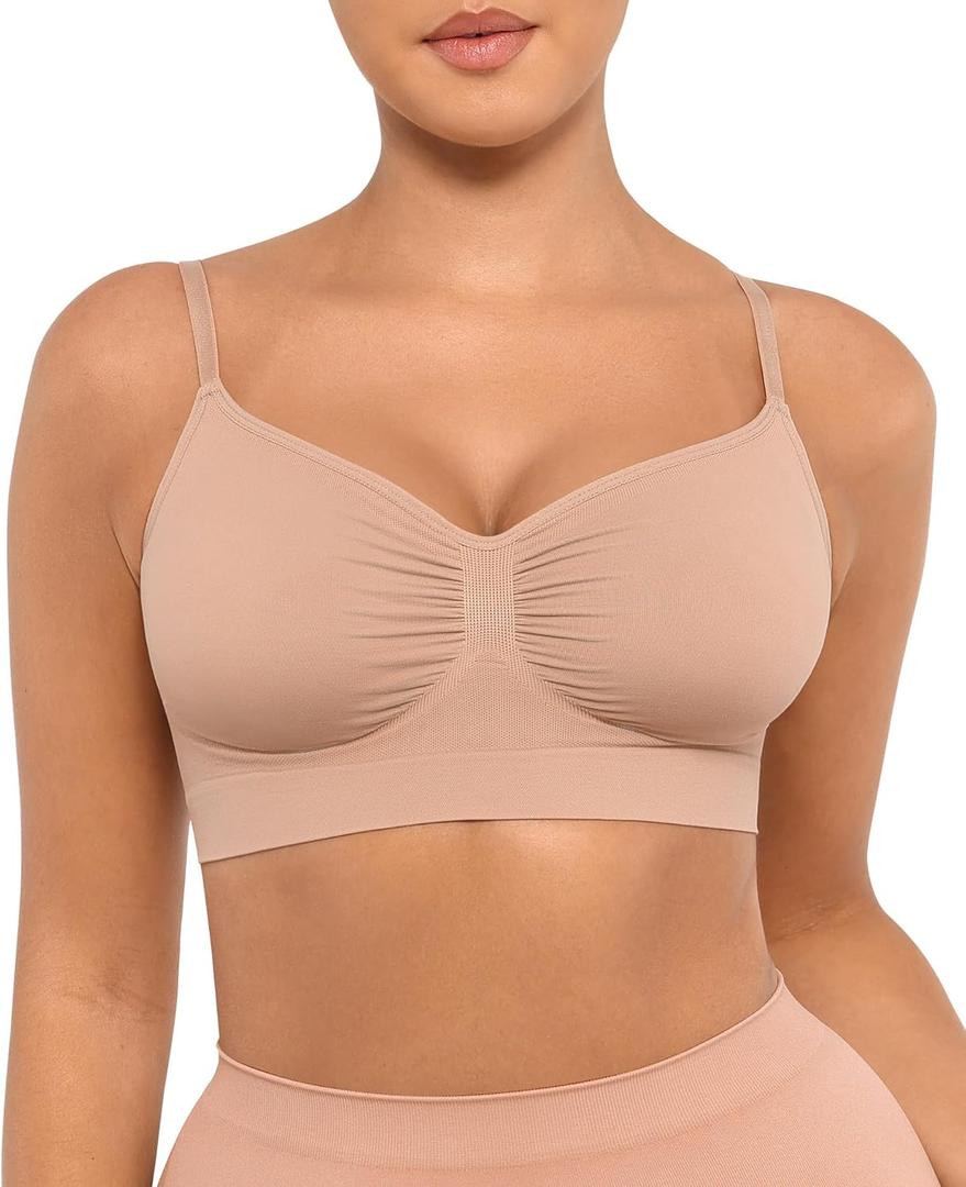 FeelinGirl Bralettes for Women with Support Comfortable Bras No Underwire Seamless Everyday Bras (Small, Nude)