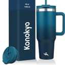 Konokyo 40 oz Tumbler with Handle and 2 Straws,2 in 1 Lid Insulated Water Bottle Stainless Steel Travel Coffee Mug,Indigo Black