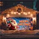 13x6ft Christmas Garage Door Banner Neon Santa Christmas Backdrop Outdoor Indoor Holiday Garage Door Cover Santa Banner Large Xmas Wall Decoration for Garage or Home Yard Porch Fence Decor