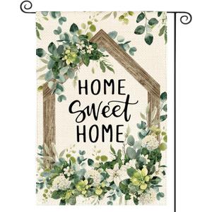 8 x AVOIN colorlife Home Sweet Home Spring Floral Garden Flag 12x18 Inch Double Sided Outside, Eucalyptus Flowers Seasonal Welcome Yard Outdoor Flag
